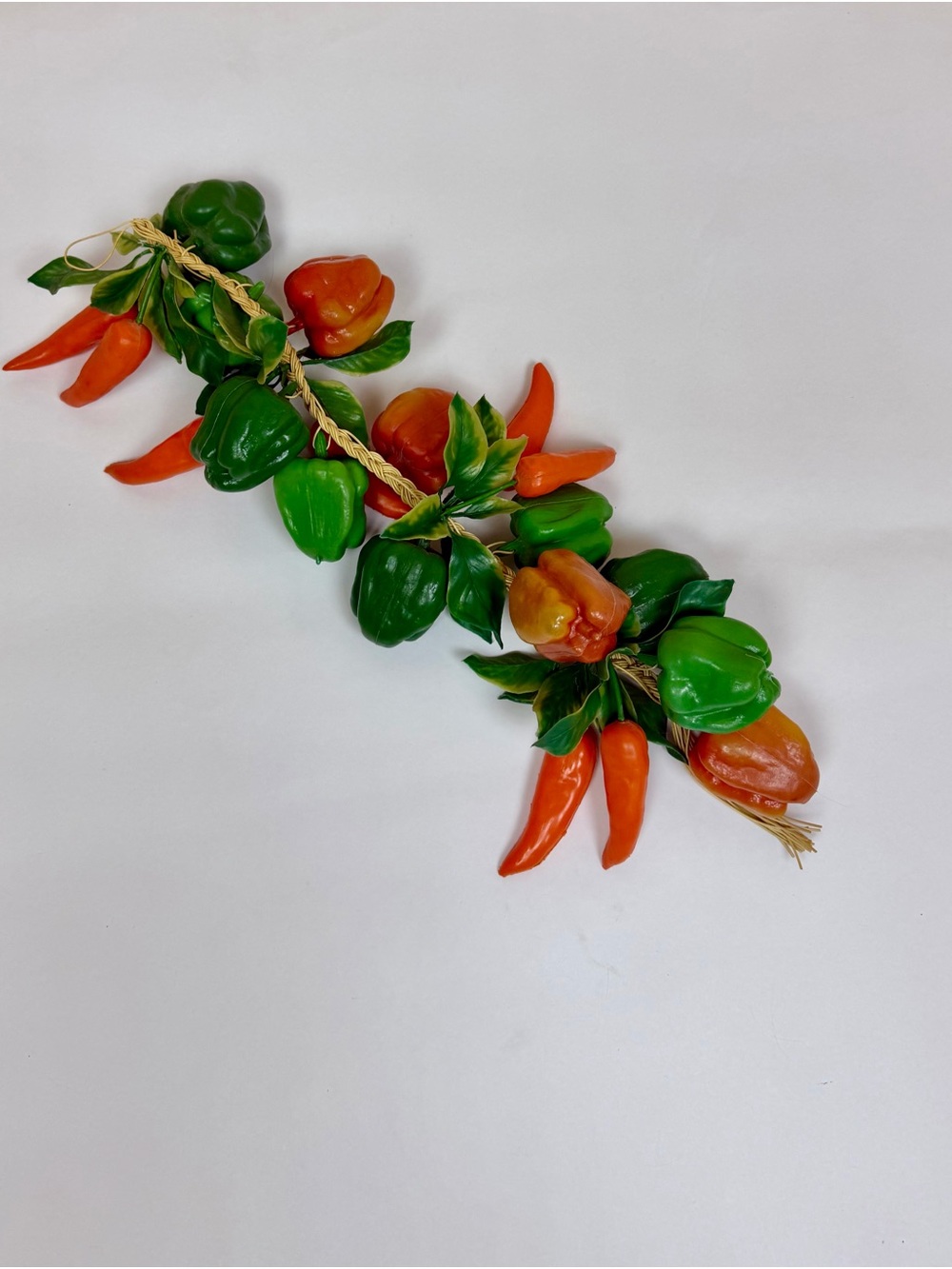 Vintage Plastic Hanging Pepper Ristra Decor - 18” Bell & Chili Peppers on Rope